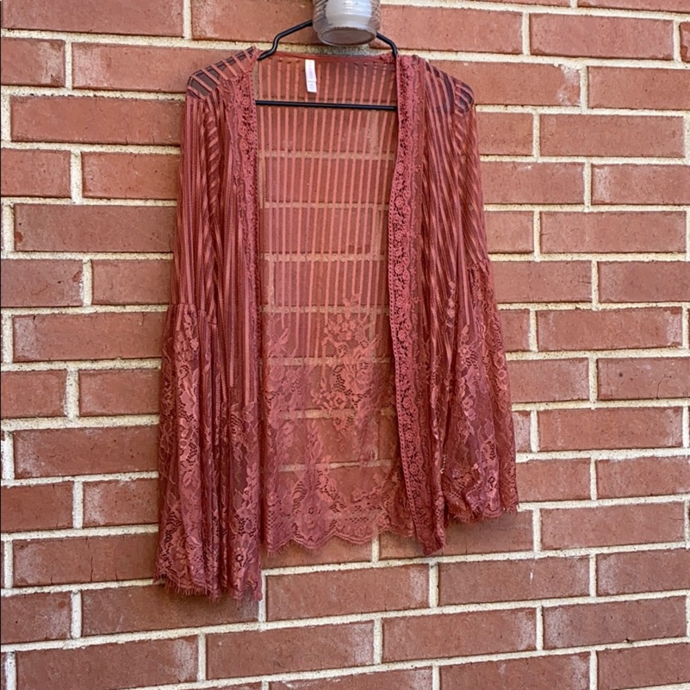 Rose colored lace cardigan